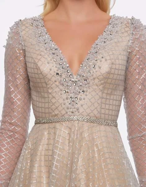 Mac Duggal Prom - 77497M Lattice Plunging V-Neck Long Sleeves Gown 8 Mac Duggal Prom - 77497M Lattice Plunging V-Neck Long Sleeves Gown