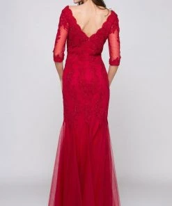 Marsoni By Colors - M162 Embellished V-neck Trumpet Dress