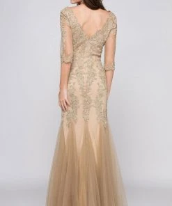 Marsoni By Colors - M162 Embellished V-neck Trumpet Dress