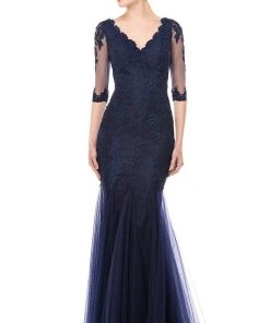 Marsoni By Colors - M162 Embellished V-neck Trumpet Dress