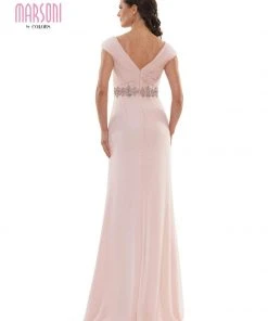 Marsoni By Colors - M169 Ruched Wrap Cap Sleeve Gown