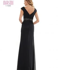 Marsoni By Colors - M169 Ruched Wrap Cap Sleeve Gown