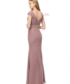 Marsoni By Colors - M169 Ruched Wrap Cap Sleeve Gown