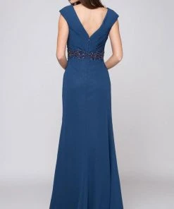 Marsoni By Colors - M169 Ruched Wrap Cap Sleeve Gown