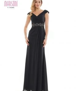 Marsoni By Colors - M169 Ruched Wrap Cap Sleeve Gown
