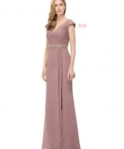 Marsoni By Colors - M169 Ruched Wrap Cap Sleeve Gown