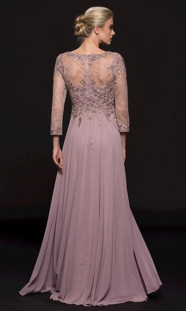 Marsoni By Colors - M217 Quarter Sleeve Embroidered Illusion Gown 4 Marsoni By Colors - M217 Quarter Sleeve Embroidered Illusion Gown