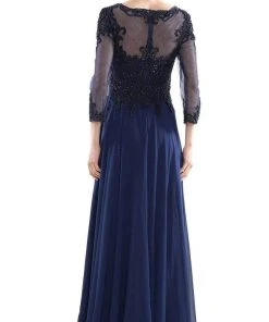 Marsoni By Colors - M217 Quarter Sleeve Embroidered Illusion Gown 19 Marsoni By Colors - M217 Quarter Sleeve Embroidered Illusion Gown