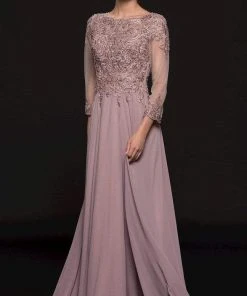 Marsoni By Colors - M217 Quarter Sleeve Embroidered Illusion Gown