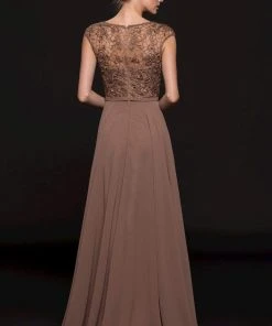 Marsoni By Colors - M219 Embellished V-neck Chiffon A-line Dress