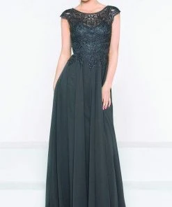 Marsoni By Colors - M238 Beaded Applique A Line Chiffon Dress