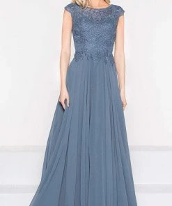 Marsoni By Colors - M238 Beaded Applique A Line Chiffon Dress