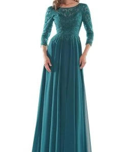 Marsoni By Colors - M238SL Embroidered Bodice Chiffon A-Line Gown