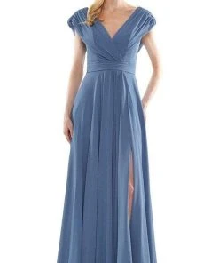 Marsoni By Colors - M251 Gathered V Neck Off Shoulder A-Line Gown