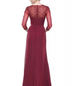 Marsoni By Colors - M261 Sheer Long Sleeves Embroidered Chiffon Gown