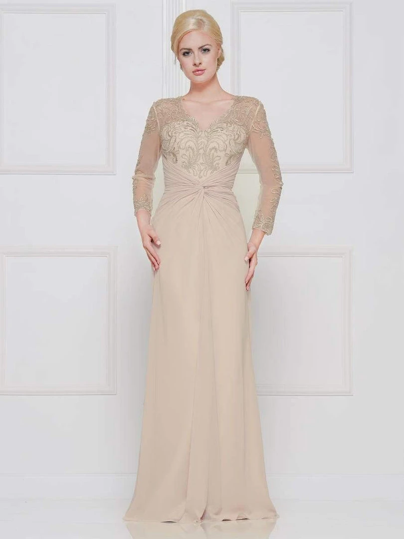 Marsoni By Colors - M261 Sheer Long Sleeves Embroidered Chiffon Gown 5 Marsoni By Colors - M261 Sheer Long Sleeves Embroidered Chiffon Gown