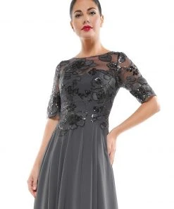 Marsoni By Colors - M286 Sequined Bateau Chiffon A-line Dress