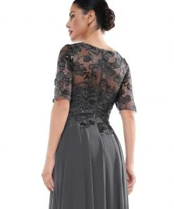 Marsoni By Colors - M286 Sequined Bateau Chiffon A-line Dress