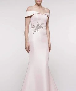 Marsoni By Colors - MV1003 Off Shoulder Jewel Accented Mermaid Gown
