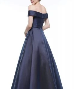 Marsoni By Colors - MV1008 Floral Beaded Surplice Off Shoulder Gown