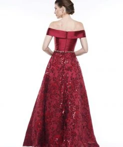 Marsoni By Colors - MV1013 Off-Shoulder Lace A-line Dress