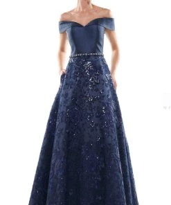 Marsoni By Colors - MV1013 Off-Shoulder Lace A-line Dress