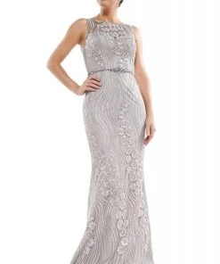 Marsoni By Colors - MV1047 Floral Embroidered Trumpet Dress