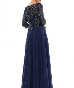 Marsoni By Colors - MV1051 Beaded Bateau Chiffon A-line Gown
