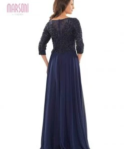 Marsoni By Colors - MV1052 Embroidered Bateau Chiffon A-line Gown