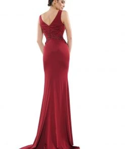 Marsoni By Colors - MV1054 Embroidered V-neck Trumpet Dress
