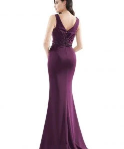 Marsoni By Colors - MV1054 Embroidered V-neck Trumpet Dress