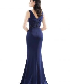 Marsoni By Colors - MV1054 Embroidered V-neck Trumpet Dress