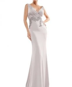 Marsoni By Colors - MV1054 Embroidered V-neck Trumpet Dress