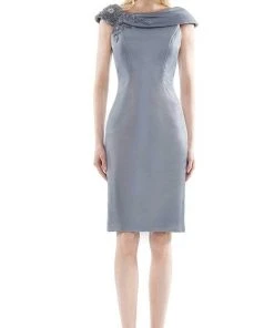 Marsoni By Colors - MV1058 Beaded Adorned Neckline Sheath Satin Dress 16 Marsoni By Colors - MV1058 Beaded Adorned Neckline Sheath Satin Dress