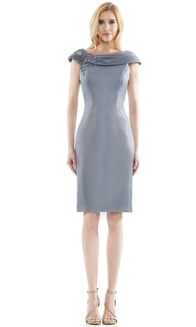 Marsoni By Colors - MV1058 Beaded Adorned Neckline Sheath Satin Dress 9 Marsoni By Colors - MV1058 Beaded Adorned Neckline Sheath Satin Dress