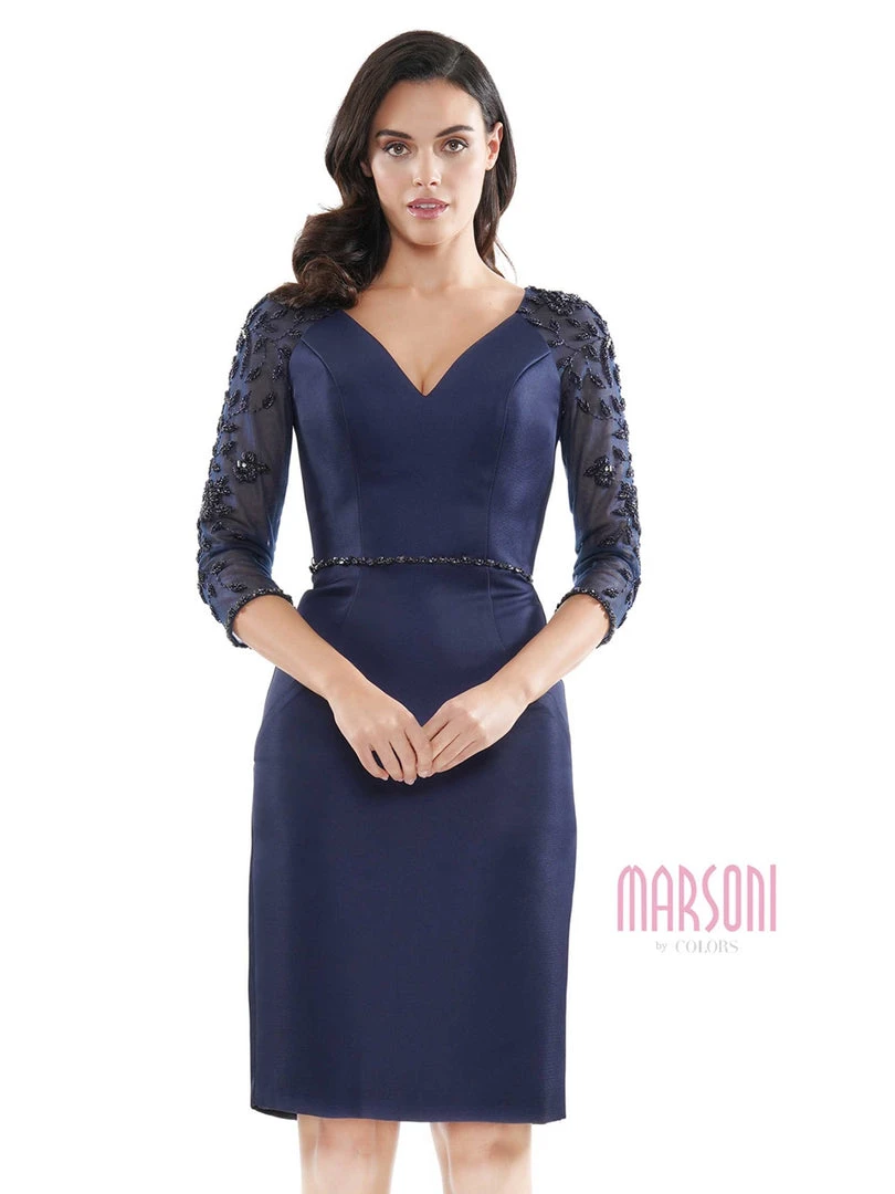 Marsoni By Colors - MV1061 V-Neck Illusion Cocktail Dress 11 Marsoni By Colors - MV1061 V-Neck Illusion Cocktail Dress