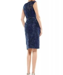 Marsoni By Colors - MV1062 Lace Bateau Knee Length Fitted Dress