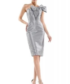 Marsoni By Colors - MV1065 Bow Accented Knee Length Fitted Dress