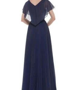 Marsoni By Colors - MV1072 V-Neck Capelet Sleeves A-Line Chiffon Gown