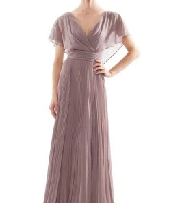 Marsoni By Colors - MV1072 V-Neck Capelet Sleeves A-Line Chiffon Gown