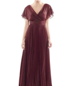 Marsoni By Colors - MV1072 V-Neck Capelet Sleeves A-Line Chiffon Gown