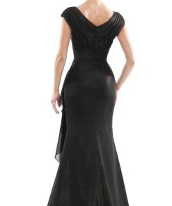 Marsoni By Colors - MV1073 Ruched V Neck Foil Chiffon Column Gown