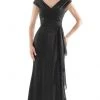 Marsoni By Colors - MV1073 Ruched V Neck Foil Chiffon Column Gown