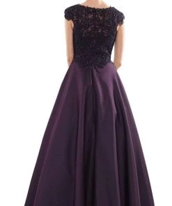 Marsoni By Colors - MV1088 Lace Applique V Neck Satin Ballgown
