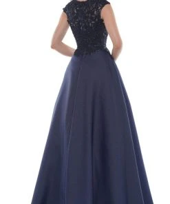 Marsoni By Colors - MV1088 Lace Applique V Neck Satin Ballgown