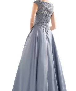 Marsoni By Colors - MV1088 Lace Applique V Neck Satin Ballgown