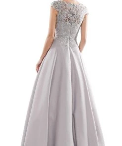 Marsoni By Colors - MV1088 Lace Applique V Neck Satin Ballgown