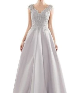 Marsoni By Colors - MV1088 Lace Applique V Neck Satin Ballgown