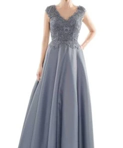 Marsoni By Colors - MV1088 Lace Applique V Neck Satin Ballgown