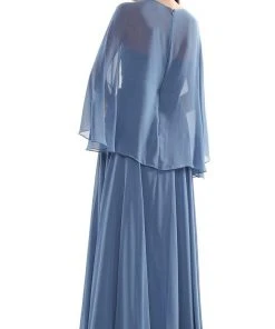 Marsoni By Colors - MV1094 Capelet Sleeve Beaded Chiffon A-Line Gown